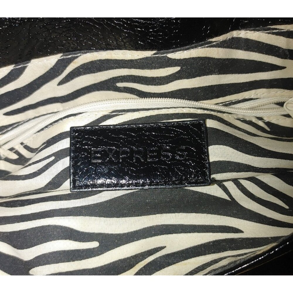 Express Black Fold Over Bag Clutch Vintage Zebra Lining